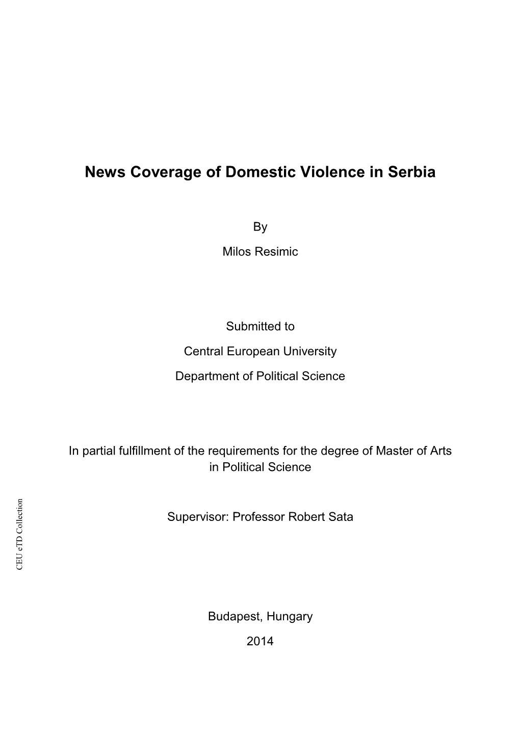 News Coverage of Domestic Violence in Serbia