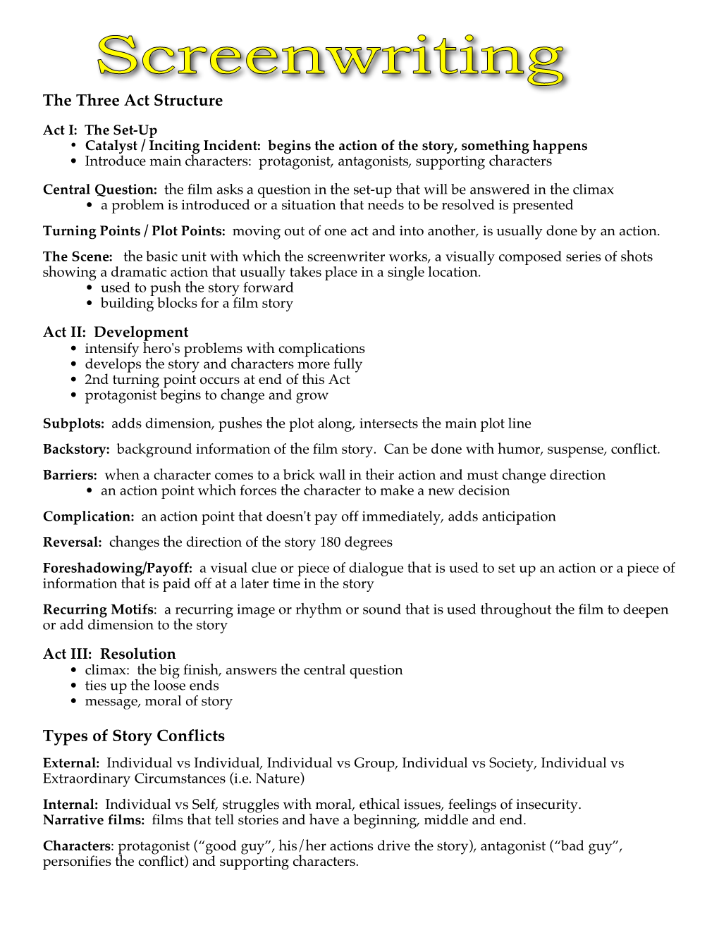 The Three Act Structure Types of Story Conflicts