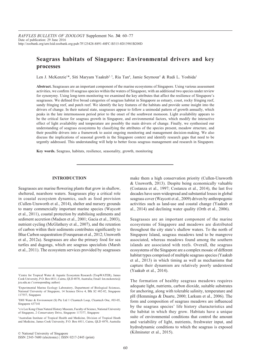 Seagrass Habitats in Singapore