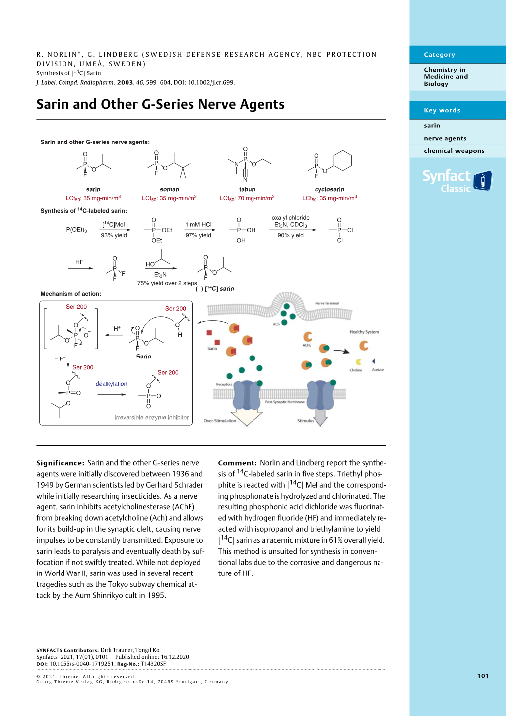 Sarin and Other G-Series Nerve Agents Key Words