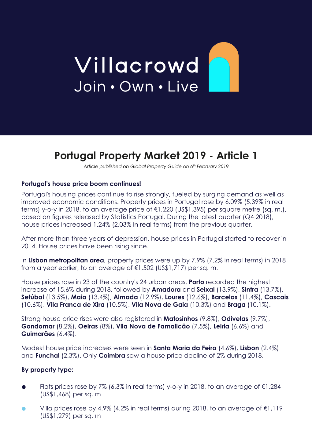 Portugal Property Market 2019 - Article 1 Article Published on Global Property Guide on 6Th February 2019