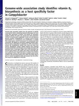 Genome-Wide Association Study Identifies Vitamin B5 Biosynthesis As a Host Specificity Factor in Campylobacter