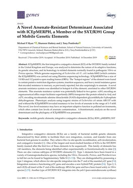 A Novel Arsenate-Resistant Determinant Associated with Icepmerph, a Member of the SXT/R391 Group of Mobile Genetic Elements