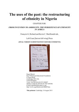 The Restructuring of Ethnicity in Nigeria