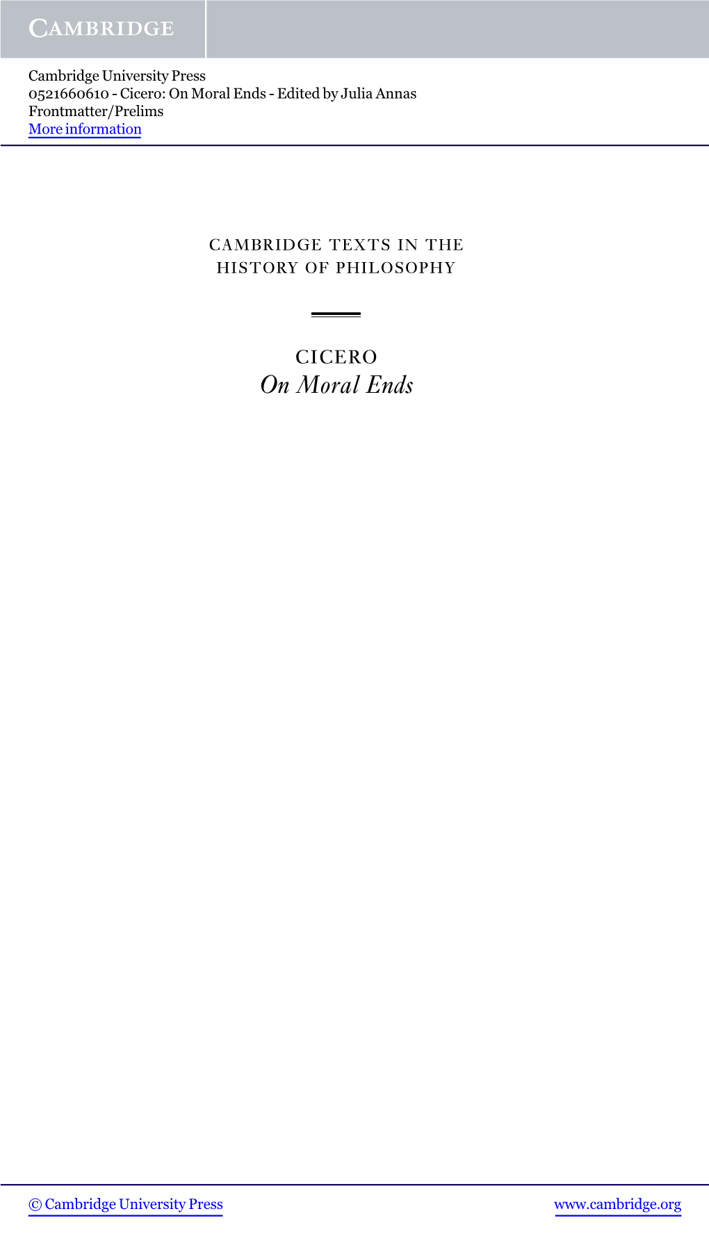 On Moral Ends - Edited by Julia Annas Frontmatter/Prelims More Information