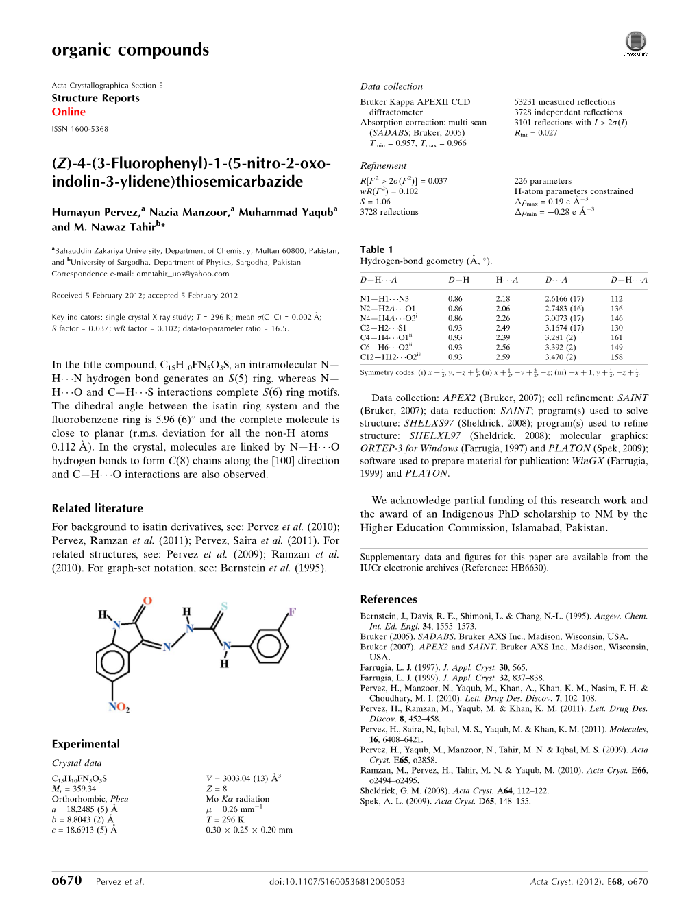 (Z)-4-(3-Fluorophenyl)-1-(5-Nitro-2-Oxoindolin-3-Ylidene)Thiosemicarbazide