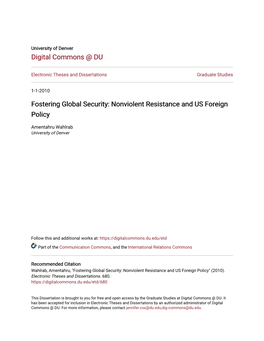 Fostering Global Security: Nonviolent Resistance and US Foreign Policy