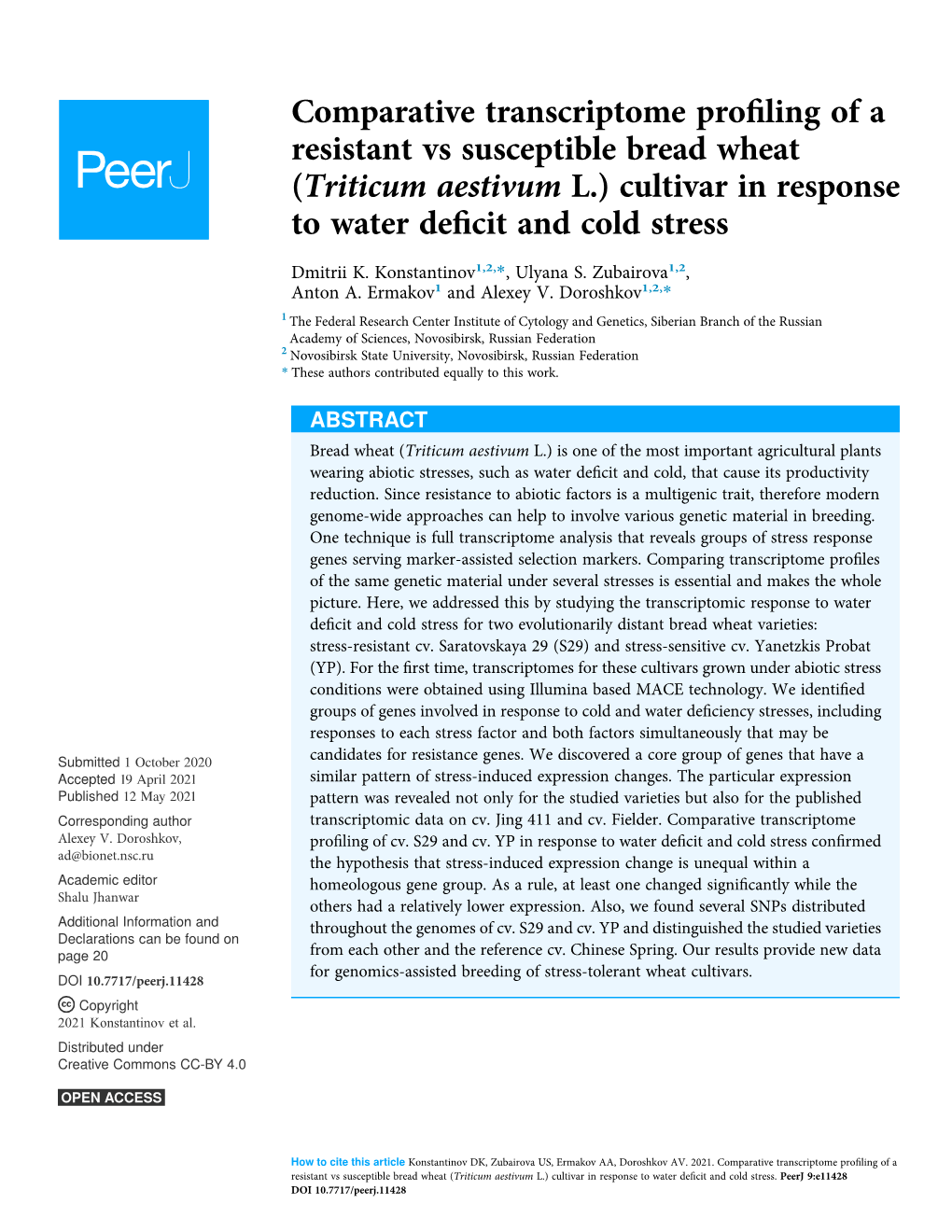 Comparative Transcriptome Profiling of a Resistant Vs Susceptible Bread