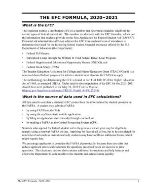 The EFC Formula, 2020-2021