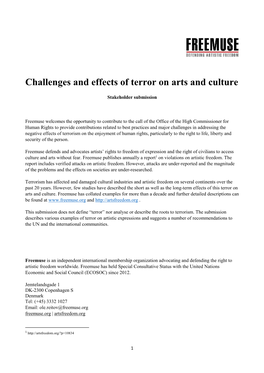 Challenges and Effects of Terror on Arts and Culture