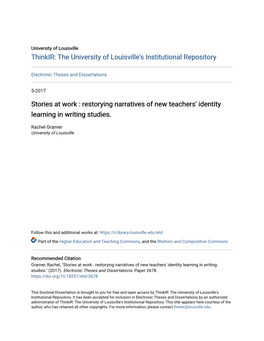 Restorying Narratives of New Teachers' Identity Learning in Writing Studies