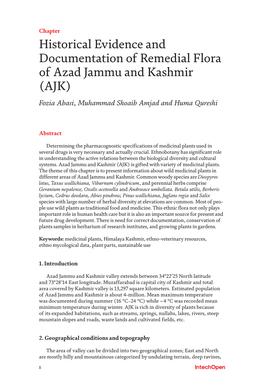 Historical Evidence and Documentation of Remedial Flora of Azad Jammu and Kashmir (AJK) Fozia Abasi, Muhammad Shoaib Amjad and Huma Qureshi