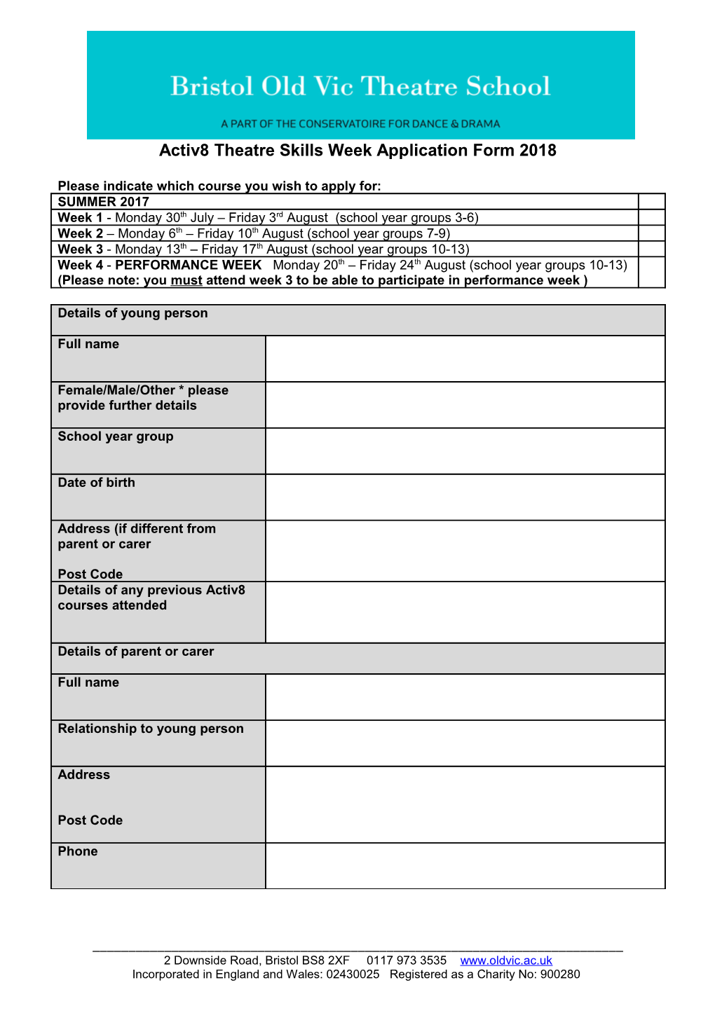 Short Course Application Form