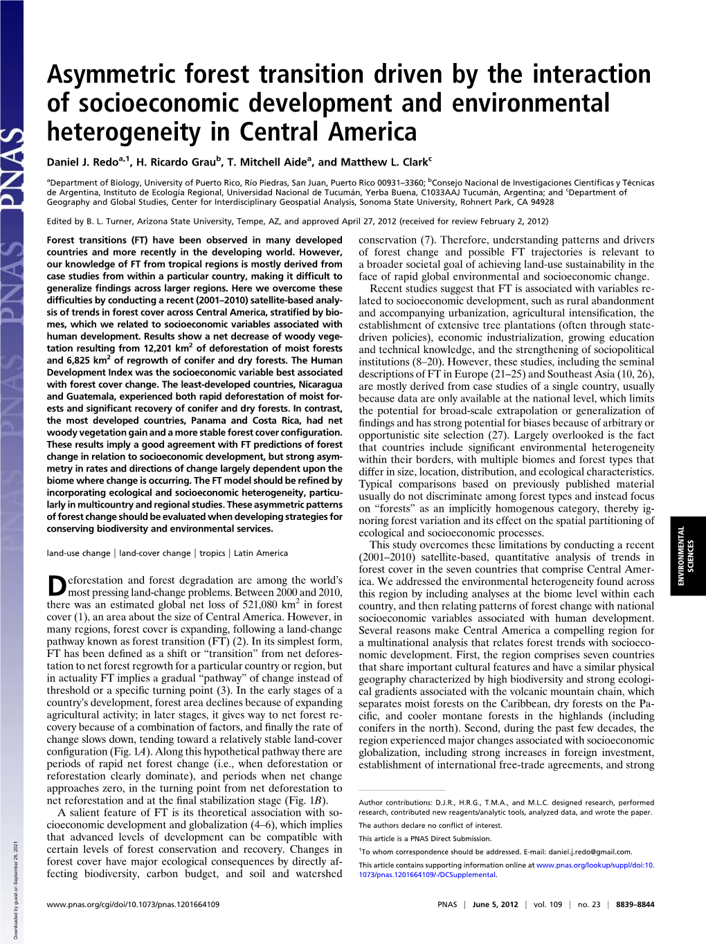 Asymmetric Forest Transition Driven by the Interaction of Socioeconomic Development and Environmental Heterogeneity in Central America