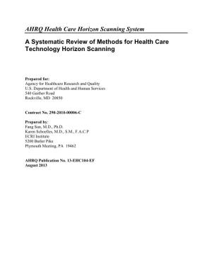 A Systematic Review of Methods for Health Care Technology Horizon Scanning