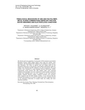 Tribological Behaviours of ABS and PA6 Polymer-Metal Sliding
