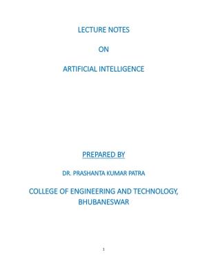 Lecture Notes on Artificial Intelligence Prepared By