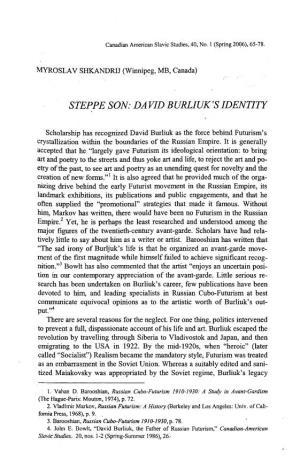 Steppe Son: David Burliuk's Identity