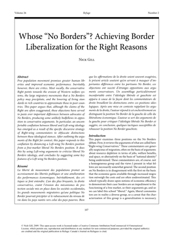 “No Borders”? Achieving Border Liberalization for the Right Reasons