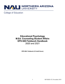 Educational Psychology M.Ed. Counseling Student Affairs EPS 608 Fieldwork Handbook 2020 and 2021