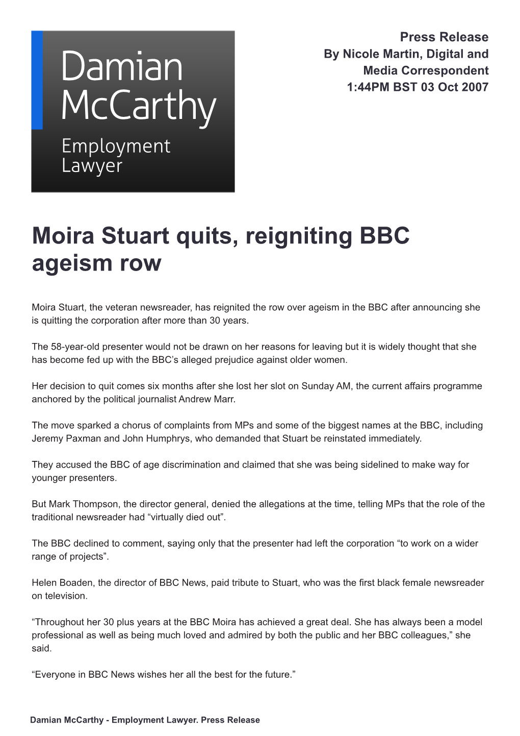 Moira Stuart Quits, Reigniting BBC Ageism Row