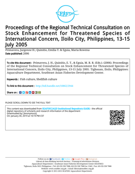 Proceedings of the Regional Technical Consultation on Stock
