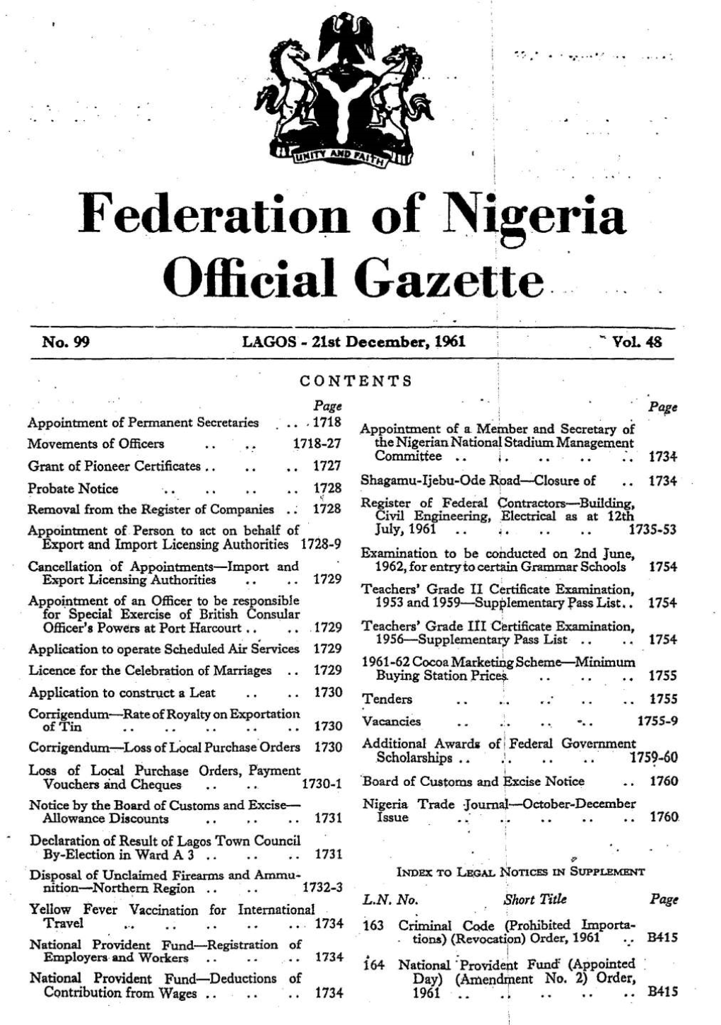 Federation of Nigeria Official Gazette