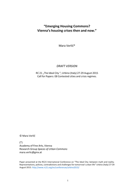 “Emerging Housing Commons? Vienna's Housing Crises Then and Now.”
