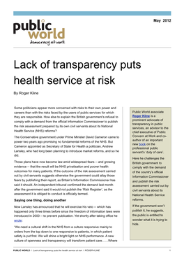 Lack of Transparency Puts Health Service at Risk