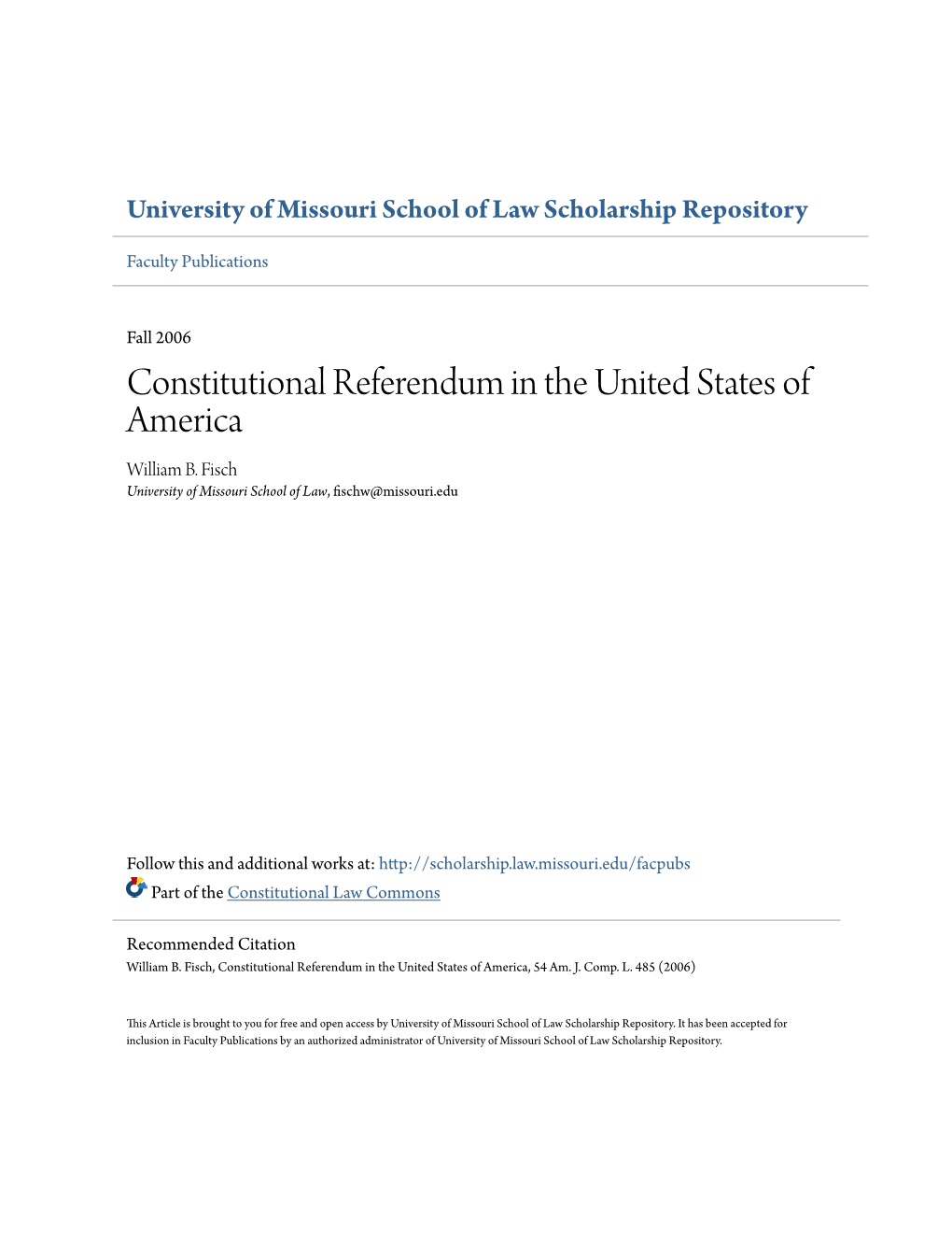 Constitutional Referendum in the United States of America William B