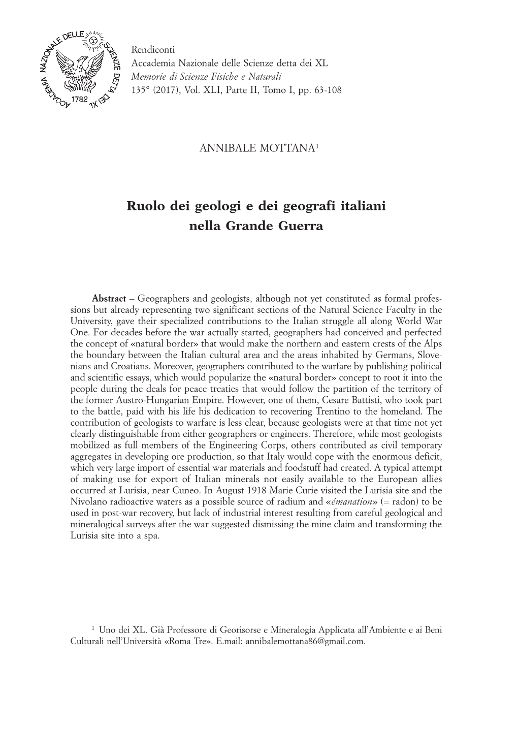 Ruolo Dei Geologi E Dei Geografi Italiani Nella Grande Guerra