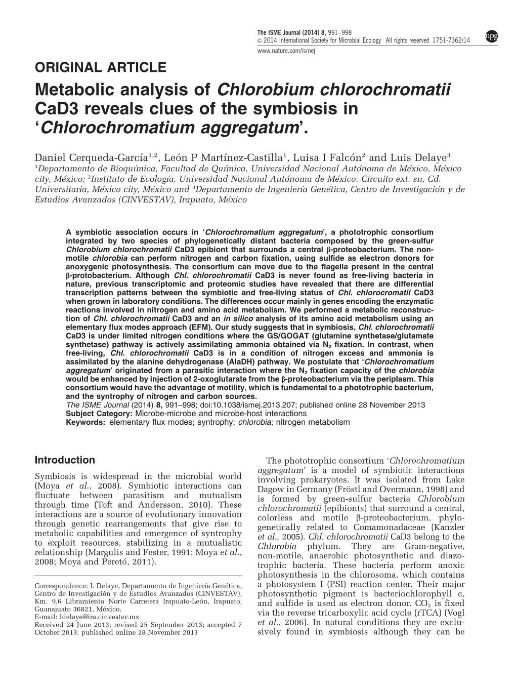 Metabolic Analysis of Chlorobium Chlorochromatii Cad3 Reveals Clues of the Symbiosis in ‘Chlorochromatium Aggregatum’