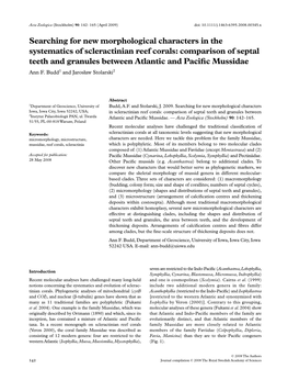 Comparison of Septal Teeth and Granules Between Atlantic and Paciﬁc Mussidae Ann F