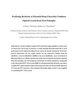 Predicting Berborite As Potential Deep-Ultraviolet Nonlinear Optical Crystal from First Principles