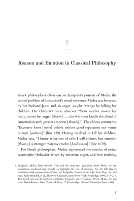 Reason and Emotion in Classical Philosophy