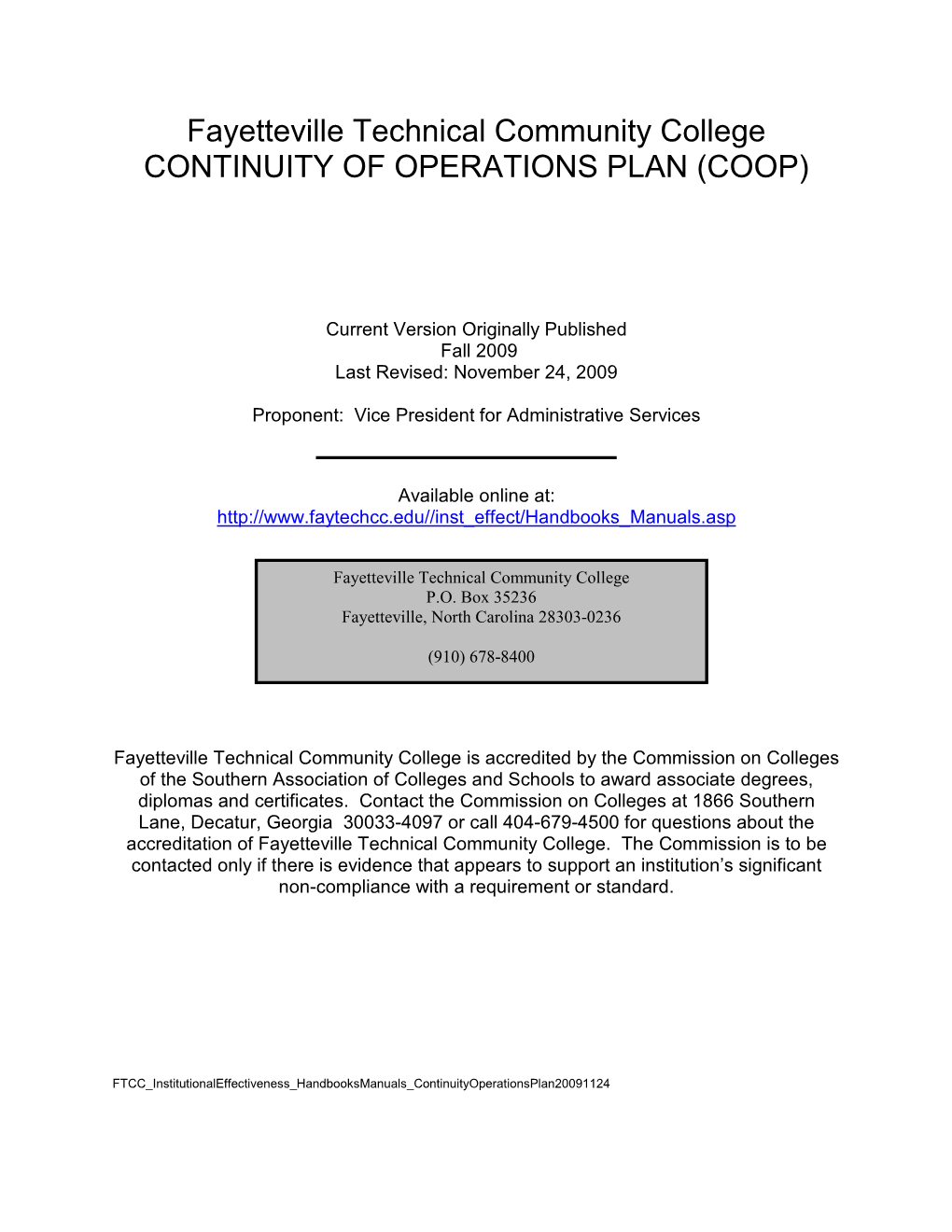Continuity of Operations Plan (Coop)