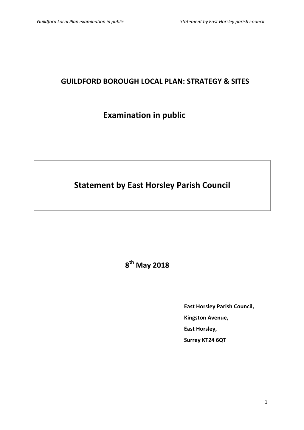 Examination in Public Statement by East Horsley Parish Council