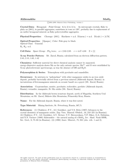 Akhtenskite Mno2 C 2001-2005 Mineral Data Publishing, Version 1