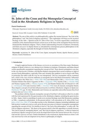 St. John of the Cross and the Monopolar Concept of God in the Abrahamic Religions in Spain