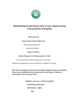 Epidemiological and Clinical Study of Acne Vulgaris Among Libyan Patient in Benghazi