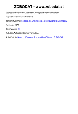 Notes on European Agromyzidae (Diptera) - 3