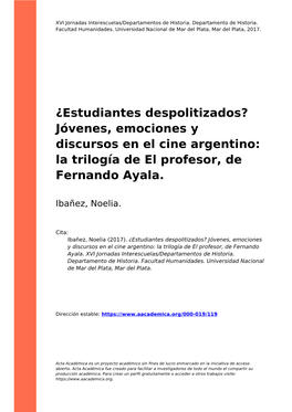 Jóvenes, Emociones Y Discursos En El Cine Argentino: La Trilogía De El Profesor, De Fernando Ayala