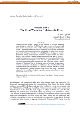 The Great War in the Irish Juvenile Press