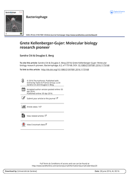 Grete Kellenberger-Gujer: Molecular Biology Research Pioneer