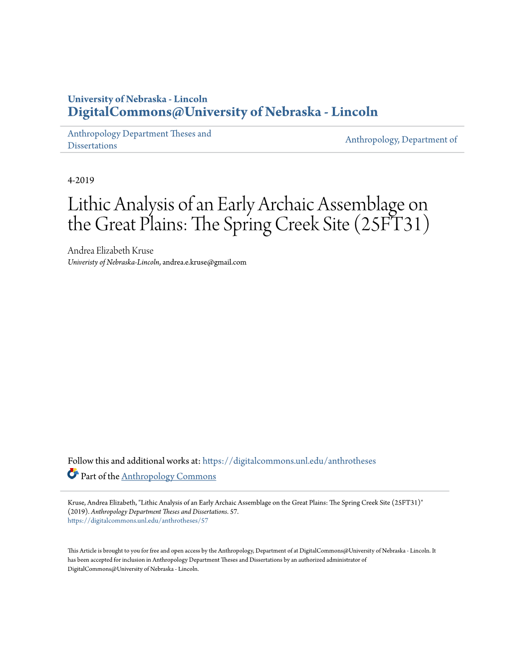 Lithic Analysis of an Early Archaic Assemblage on the Great Plains