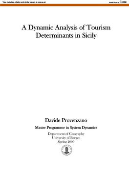 A Dynamic Analysis of Tourism Determinants in Sicily