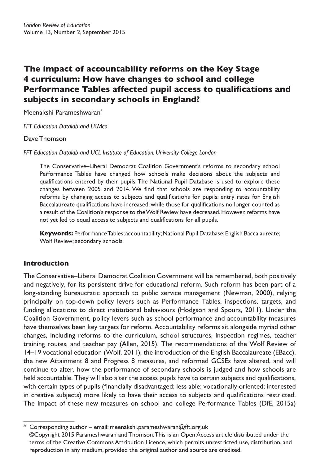 The Impact of Accountability Reforms on the Key Stage 4 Curriculum