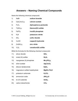 Answers – Naming Chemical Compounds