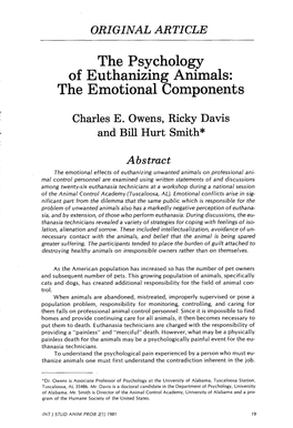 The Psychology of Euthanizing Animals: the Emotional Components