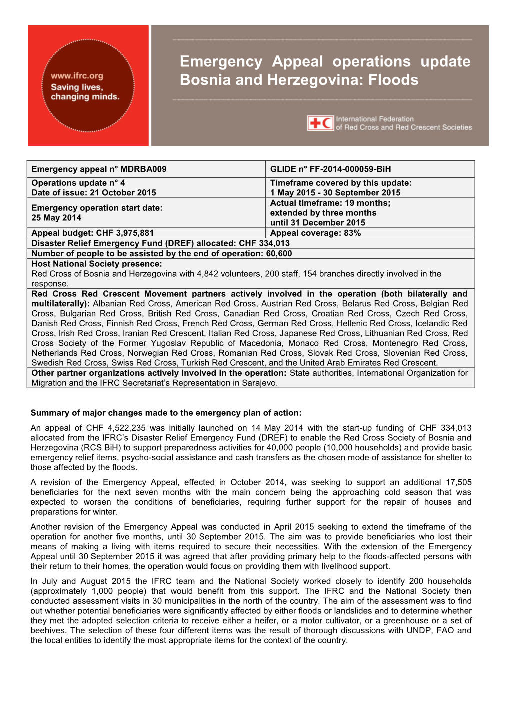 Emergency Appeal Operations Update Bosnia and Herzegovina: Floods